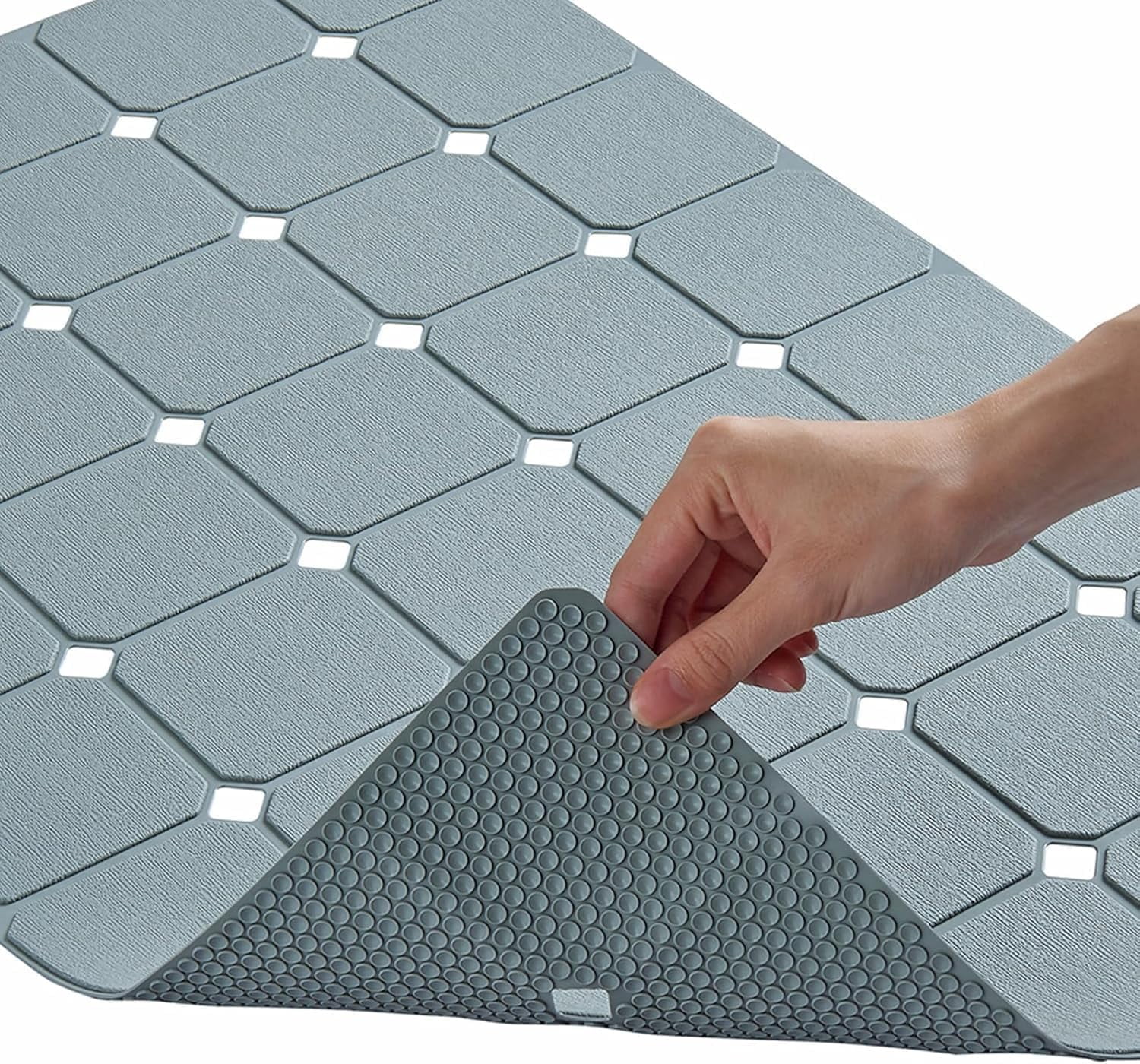 Non Slip Silicone Soft Odorless Bath Mat No Suction Cups for Refinished,Textured and Reglazed Tub Shower Mats Non-Slip 18 X 28Inch Grey