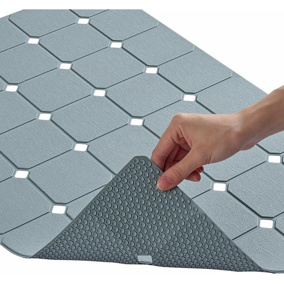 Non Slip Silicone Soft Odorless Bath Mat No Suction Cups for Refinished,Textured and Reglazed Tub Shower Mats Non-Slip 18 X 28Inch Grey