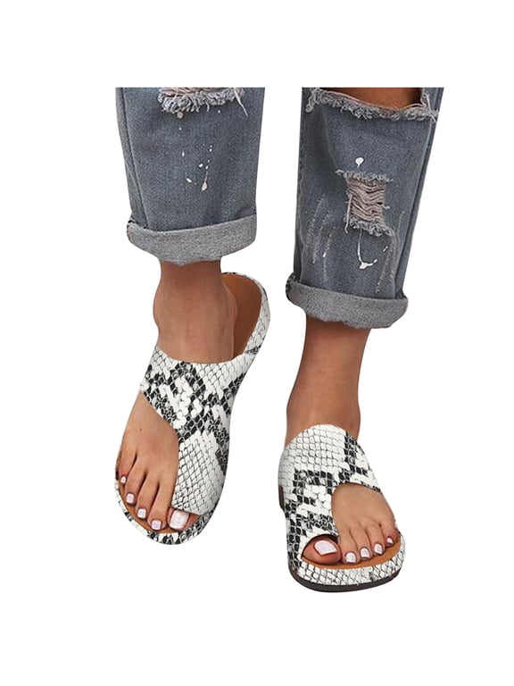 Non-Slip Slides Sandals for Women Platform Slipper Leopard Print Toe Ring Open Toe Slip-on Flip Flops Summer Comfy Casual Beach Travel Shoes