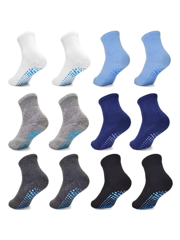 Non Slip Socks 12 Pairs Toddler Grip Socks Anti Skid Crew Socks for Boys Girls 1-7 Years