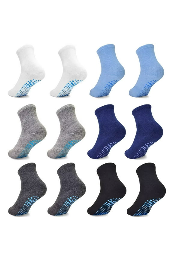 Non Slip Socks 12 Pairs Toddler Grip Socks Anti Skid Crew Socks for Boys Girls 1-7 Years
