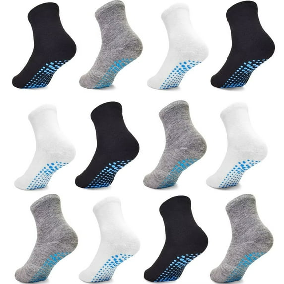 Non Slip Socks 12 Pairs Toddler Grip Socks Anti Skid Crew Socks for Boys Girls 1-7 Years