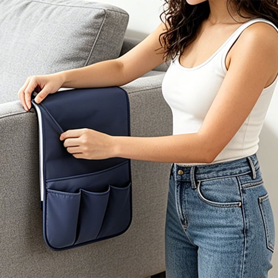 Non Slip Sofa Armrest Storage Organizer, Couch Recliner Remote Control Holder With 5 Pockets, Armchair Caddy For Phone, Magazines, TV Remote Control, Multi Pocket Armrest Storage Bag For Living Room