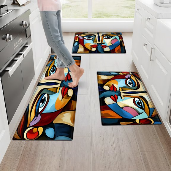 Non-Slip Soft Flannel Floor Mat, 3pcs Thick Cushioned Bathroom & Laundry Mat with Water-Absorbing, Machine Washable, Non-Skid Backing for Hallway, Entryway, Living Room, Modern Decor