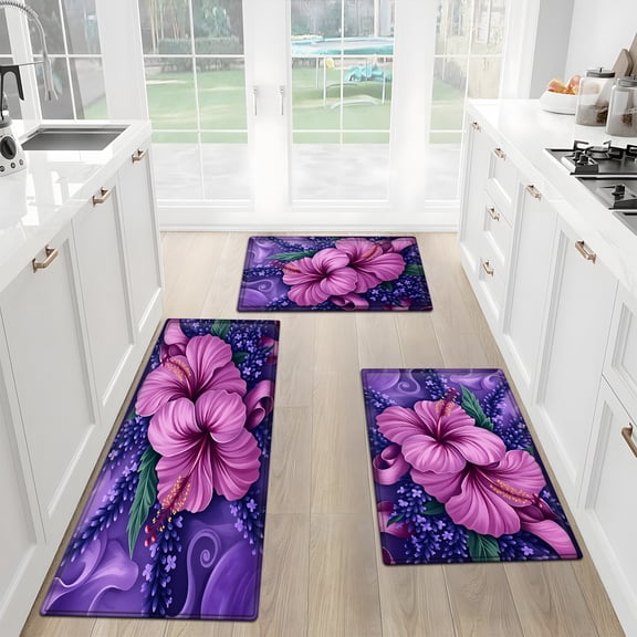 Non-Slip Soft Flannel Floor Mat, 3pcs Thick Cushioned Bathroom & Laundry Mat with Water-Absorbing, Machine Washable, Non-Skid Backing for Living Room Entryway Decor