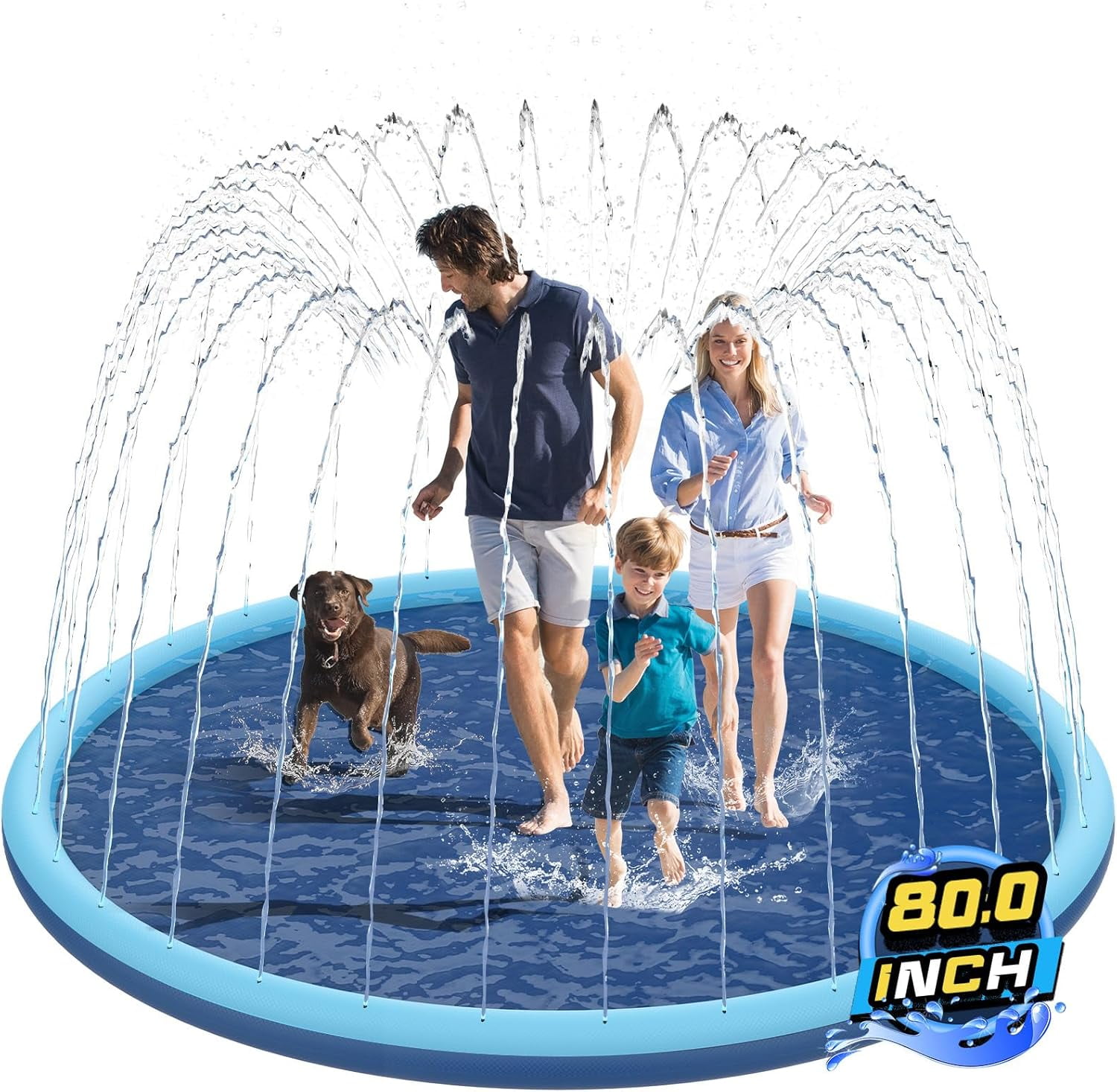 Ahot Non-Slip Splash Pad for Kids and Dog,80" Extra Large Baby Play Mat, Dog Pool Toys,Thicken Sprinkler Pool Summer Outdoor Water Toys for Ages 3-12 Boys Girls,Parent-Kids &Games Fun Backyard (Blue)
