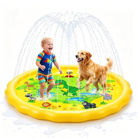 67" Splash Pads for Kids & Dogs, Non-Slip Water Play Mat, Toddler Sprinkler Pool, Inflatable Summer Outdoor Toys, Backyard Pad for Girls, Boys & Pets