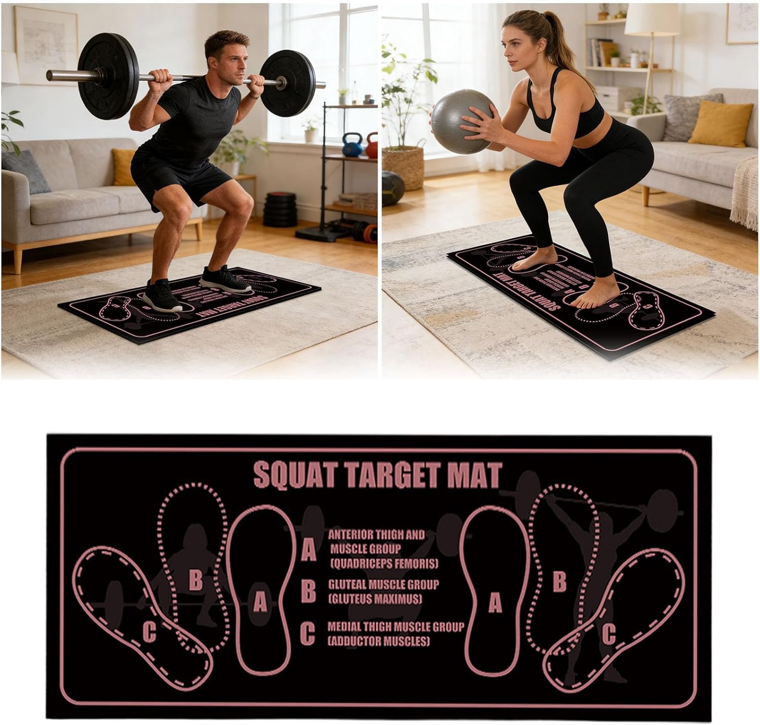 Non-Slip Squat Mat with Foot Position Markers – 13.8 x 31.5 Inch ...