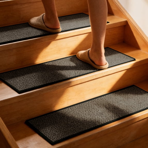 Non-Slip Stair Mat, 30x8 Inch Linen-Like Fabric Door Mat for Kitchen, Entryway, Anti-Skid Rubber Backing, Washable