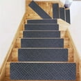 thumbnail image 1 of Non-Slip Stair Mats | 8"x30" Embossed Step Treads | Gray Coffee Polyester | Reusable Adhesive | Pet & Child Safe | 1.2mm Thick | Easy to Clean & Install, 1 of 7