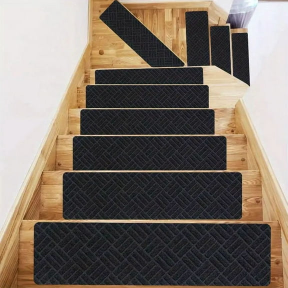 Non-Slip Stair Mats, 8x30 Inch Embossed Step Treads with Reusable Adhesive - Gray Coffee Polyester Mats for Kids, Elderly & Pets, 76x20cm (30x8in)