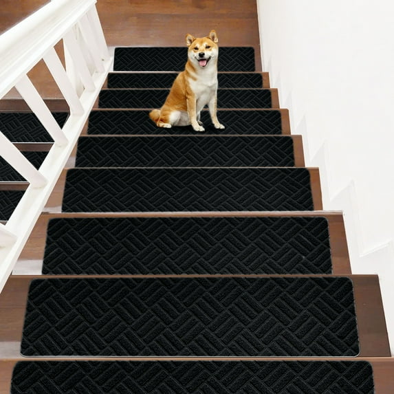 Non Slip Stair Treads, 8x30 Inch Carpet Stair Mats with Reusable Adhesive, Slip Resistive Indoor Runner for Kids Elders and Pets, Easy to Clean Washable Rug, Three Layer Safety Design for Wood Steps