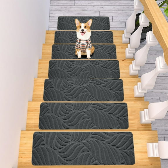 Non-Slip Stair Treads | Indoor Carpet Stair Mats with Reusable Adhesive | Anti-Slip Rug Runner for Kids, Elders & Pets | Easy to Clean & Cut to Fit | 55x19cm