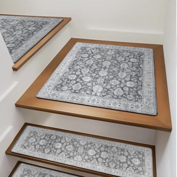 Non-Slip Stair Treads Matching Mat for Wooden Steps, Square Rubber Backing Anti-Slip Stair Carpet Landing Mat Stair Rugs 31x31 inch, Gray