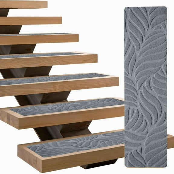 Non-Slip Stair Treads with Self-Adhesive Backing, Heavy Duty Polyester Carpet Stair Mats for Indoor Steps, Pet & Kld Safe Anti-Slip Rug, Pre-Cut Stair Runners for Home Safety