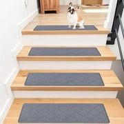 Non-Slip Stair Treads for Wooden Steps, Peel and Stick Stair Carpet Pads with Adhesive, Anti Slip Indoor Staircase Carpets Runners Rugs Machine Washable, 8" x30" (15-Pack), Grey