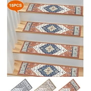 Non Slip Stair Treads for Wooden Steps, Yamaziot 15Pcs Indoor Carpet Stair Runners for Kids Elders & Pets, 8" x 30" Anti Skid Reusable Adhesive Boho Staircase Step Treads