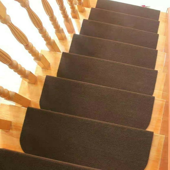 Non-Slip Stair Treads for Wooden Steps, Rectangular Adhesive Indoor Staircase Carpets, 7.88" X 21.67" (13Pcs) Dark Beige/Brown