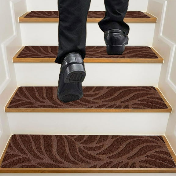 Non-Slip Stair Treads with Adhesive Backing - 30"X8" Machine Washable Indoor Stair Rug Carpet for Elderly & Pet Safety Durable Polyester Material