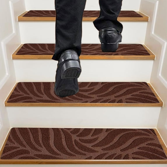 Non-Slip Stair Treads with Adhesive Backing - 30"X8" Machine Washable Indoor Stair Rug Carpet for Elderly & Pet Safety Durable Polyester Material