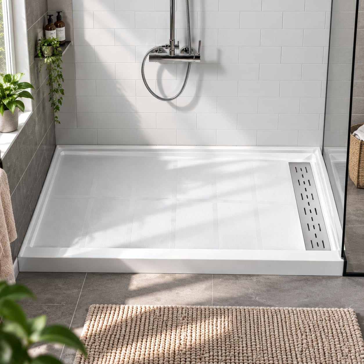 Non-Slip Standard Composite Shower Base Pan Kit, Single Threshold Walk ...