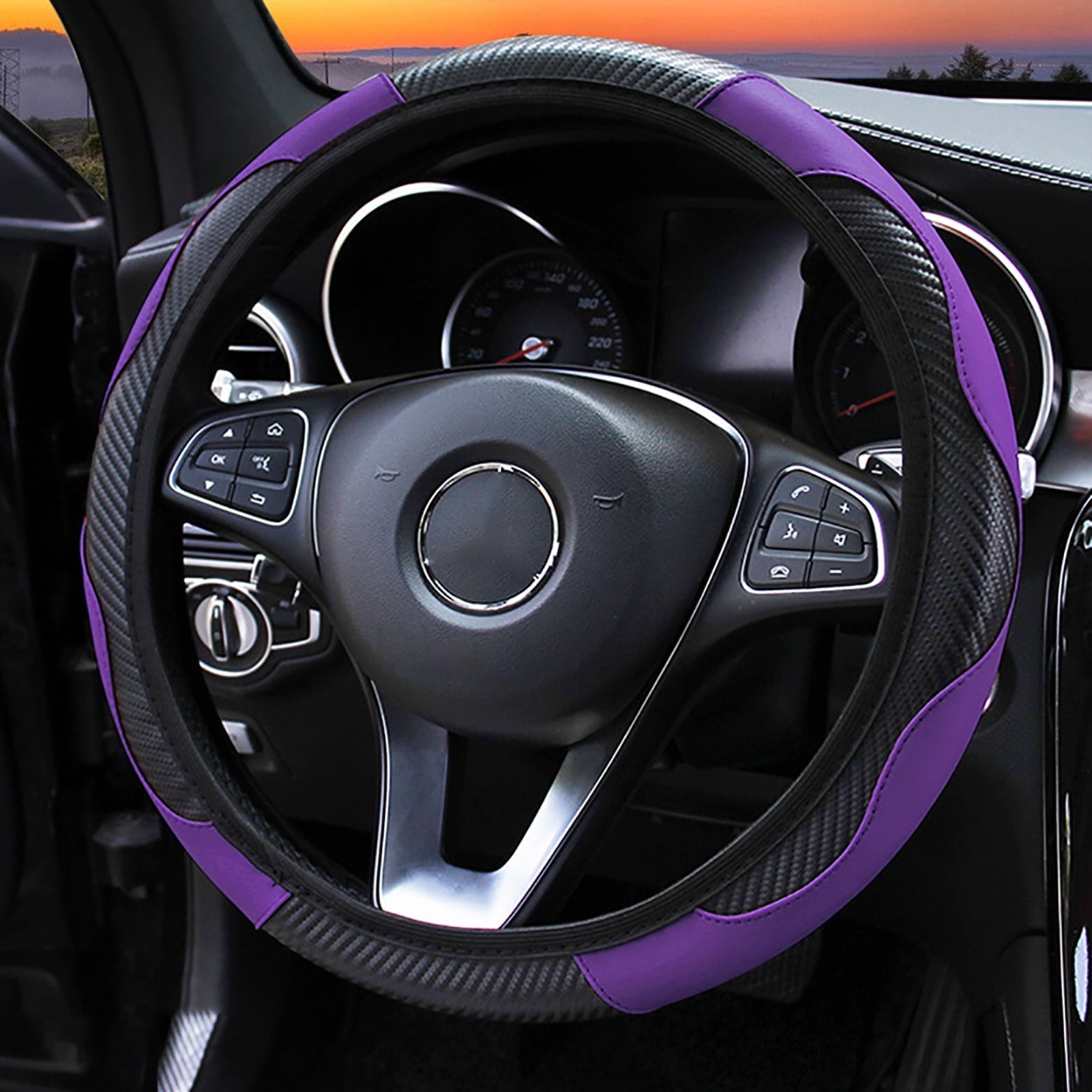 Non Slip Steering Wheel Cover, Car Steering Wheel Cover Universal For Vehicle Black Purple