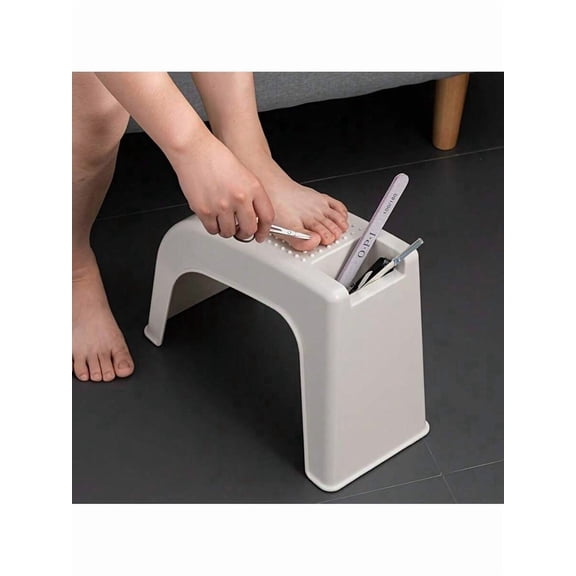 Non-Slip Sturdy Shower Foot Rest - Beige Multi-Functional Bathroom Stool With Storage, Perfect For Pedicure Manicure Use
