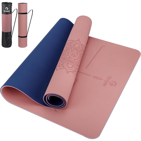 Non Slip TPE Yoga Mat with Alignment Marks 72 L x 32 W x 0.32 Th Inches Extra Wide Anti Tear Exercise Mat with Carrying Strap and Bag