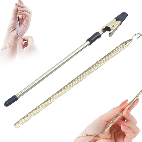 Non-Slip Tips Quick Release Fastening Jewelry Clasp Helpers - Bracelet Helper Tool Set - Bracelet Assist Tool with Hook for Necklace & Bracelet - Fastener Assistant for Arthritis & Elderly - Gold