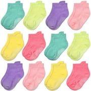 TPHON Non Slip Toddler Ankle Socks,12 Pairs Anti Skid Baby Girls Socks, Kids Grips Socks for Children 1-7 Years