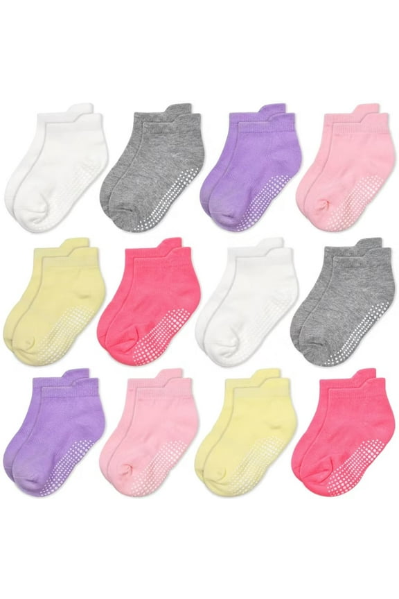 Non Slip Toddler Ankle Socks,12 Pairs Anti Skid Baby Girls Socks, Kids Grips Socks for Children 1-7 Years
