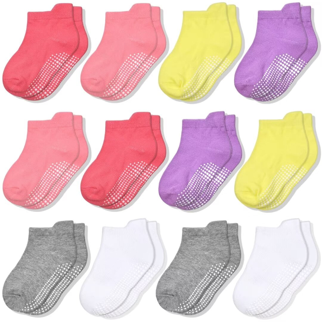 SkiBeaut Non Slip Toddler Socks 12 Pairs Ankle Socks with Grips for 07