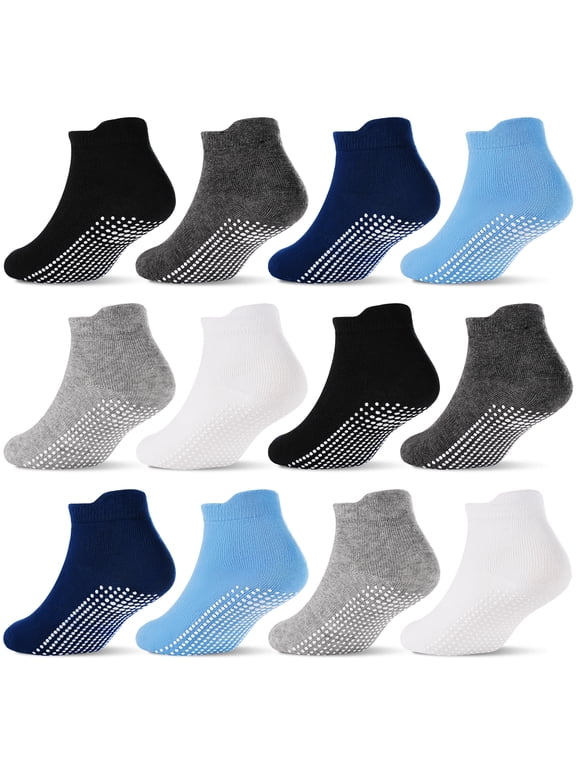 Non Slip Toddler Socks 12 Pairs Baby Socks Toddler Grip Socks Anti Skid Socks for 6 Months-7 Years Boys
