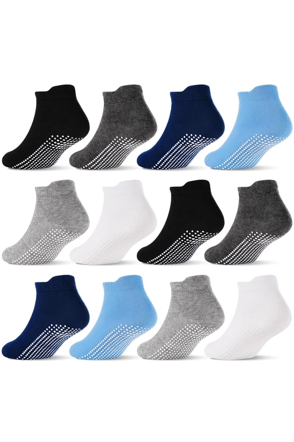 Non Slip Toddler Socks 12 Pairs Baby Socks Toddler Grip Socks Anti Skid Socks for 6 Months-7 Years Boys