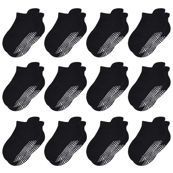 Non-Slip Toddler Socks 12 Pairs - Infant Baby Kids Grip Socks for Boys Girls, Anti-Skid Ankle for 0-7 Year Children