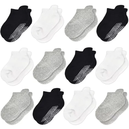 Non-Slip Toddler Socks 12 Pairs - Infant Baby Kids Grip Socks for Boys Girls, Anti-Skid Ankle for 0-7 Year Children