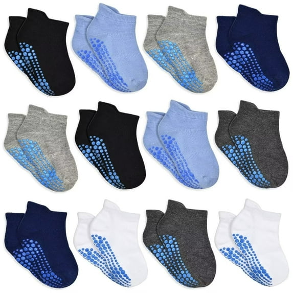 Non Slip Toddler Socks 12 Pairs Kids Ankle Socks with Grip Anti Skid Low Cut Socks for 1-7 Years Boys Girls (02 Multicolor,3-5T)