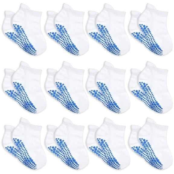 Non Slip Toddler Socks 12 Pairs Kids Ankle Socks with Grip Anti Skid Low Cut Socks for 1-7 Years Boys Girls (04 White,1-3T)