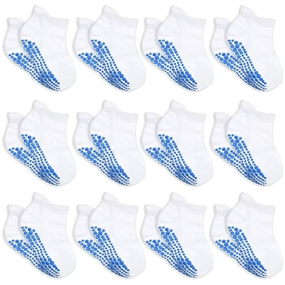 Non Slip Toddler Socks 12 Pairs Kids Ankle Socks with Grip Anti Skid Low Cut Socks for 1-7 Years Boys Girls (04 White,1-3T)