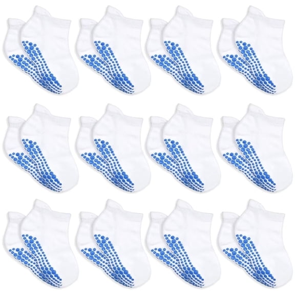 Non Slip Toddler Socks 12 Pairs Kids Ankle Socks with Grip Anti Skid Low Cut Socks for 1-7 Years Boys Girls (04 White,5-7 Years)