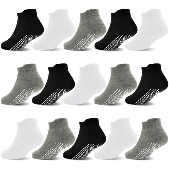 Non Slip Toddler Socks 15 Pairs Anti Skid Toddler Ankle Socks Non Skid Low Cut Socks for 1-7 Years Boys Girls