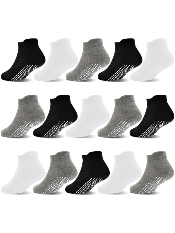Non Slip Toddler Socks 15 Pairs Anti Skid Toddler Ankle Socks Non Skid Low Cut Socks for 1-7 Years Boys Girls
