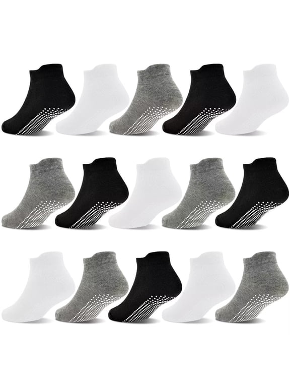 Non Slip Toddler Socks 15 Pairs Anti Skid Toddler Ankle Socks Non Skid Low Cut Socks for 1-7 Years Boys Girls