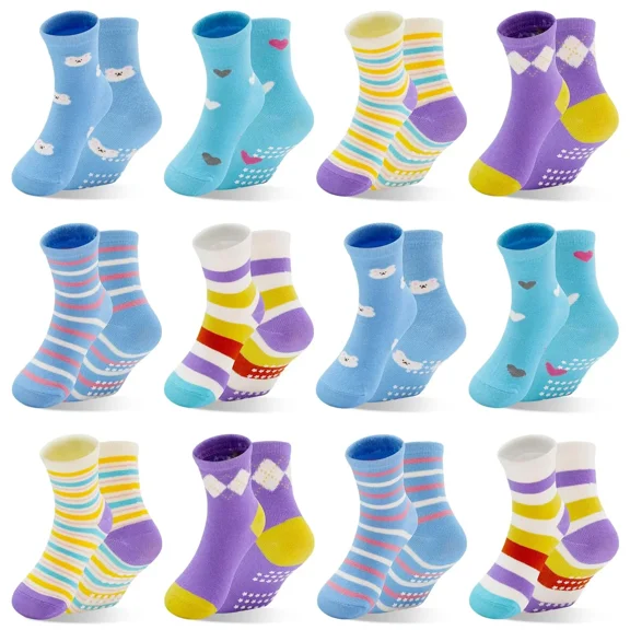Non Slip Toddler Socks Girls Cartoon Crew Non-Slip Socks With Grips for Baby 1-7 Years Kids