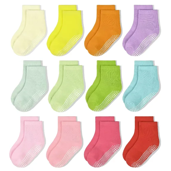 Non-Slip Toddler Socks With Grips 12 Pairs Kids Anti Slip Sticky Socks For Infant 6-12 Months 1-10 Years Kids Toddler Slipper Socks