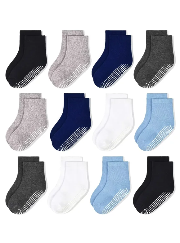 Non-Slip Toddler Socks With Grips 12 Pairs Kids Anti Slip Sticky Socks For Infant 6-12 Months 1-10 Years Kids Toddler Slipper Socks