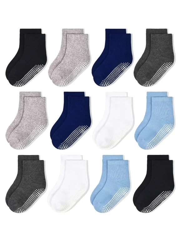 Non-Slip Toddler Socks With Grips 12 Pairs Kids Anti Slip Sticky Socks For Infant 6-12 Months 1-10 Years Kids Toddler Slipper Socks