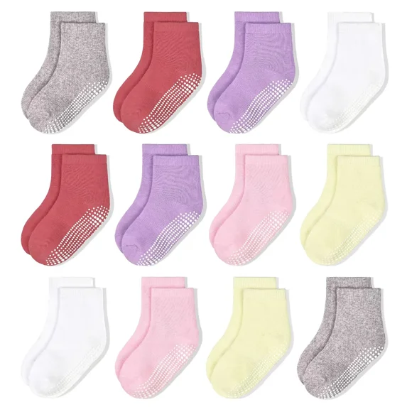 Non-Slip Toddler Socks With Grips 12 Pairs Kids Anti Slip Sticky Socks For Infant 6-12 Months 1-10 Years Kids Toddler Slipper Socks