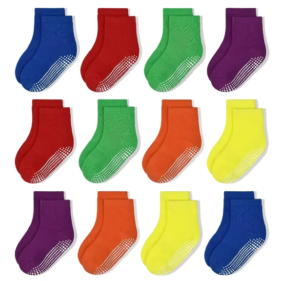 Non-Slip Toddler Socks With Grips 12 Pairs Kids Anti Slip Sticky Socks For Infant 6-12 Months 1-10 Years Kids Toddler Slipper Socks