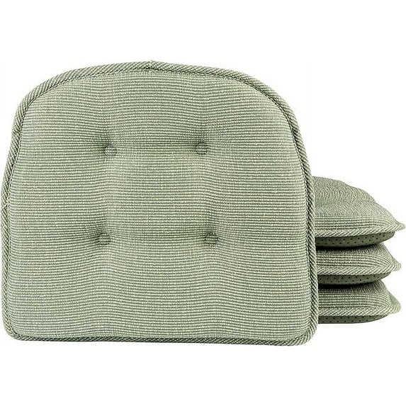 Non-Slip Tufted Chair Cushions for Dining Room, Kitchen and Office Use, U-Shaped Skid-Proof Seat Pad, 15x16 Inches, 4 Pack, Celadon